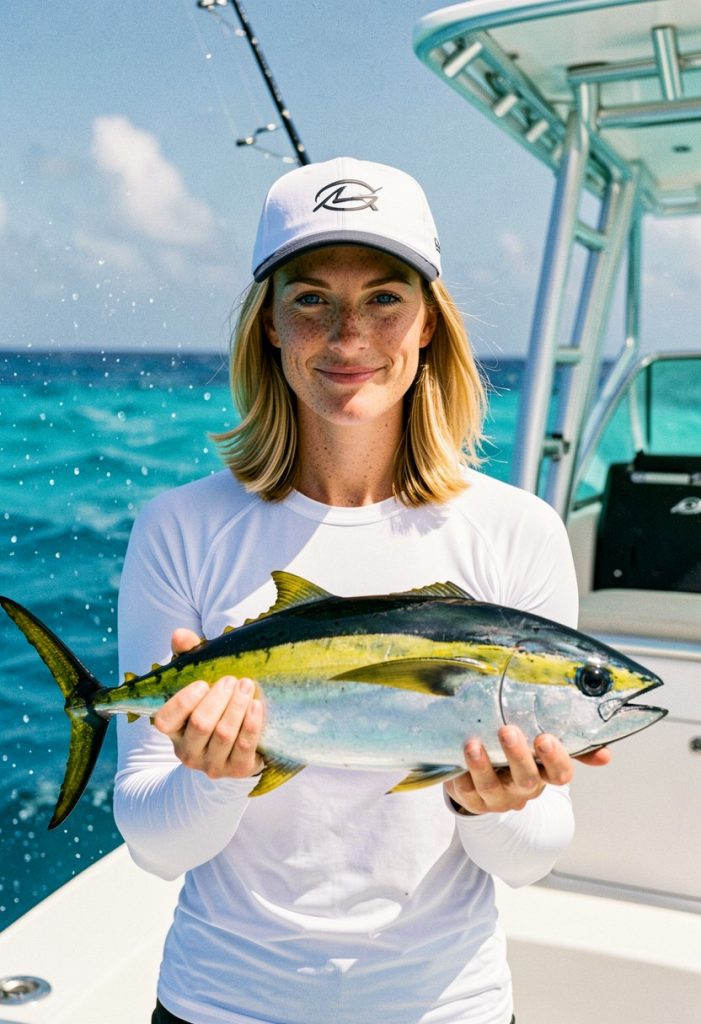 Angler with a freshly caught fish aboard the Fishtales, Bonaire